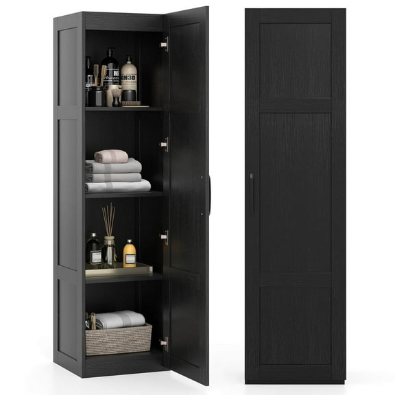 Costway 4-Tier Storage Cabinet with Door Freestanding Bathroom Cabinet for Small Space Black