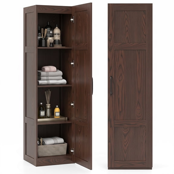 Costway 4-Tier Storage Cabinet with Door Freestanding Bathroom Cabinet for Small Space Brown