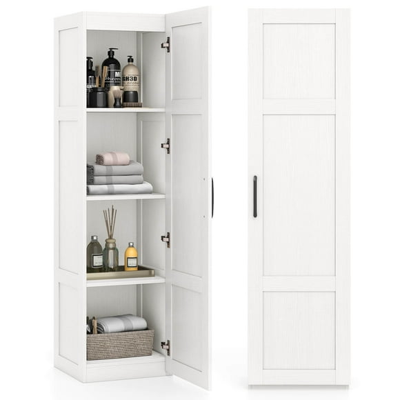Costway 4-Tier Storage Cabinet with Door Freestanding Bathroom Cabinet for Small Space White