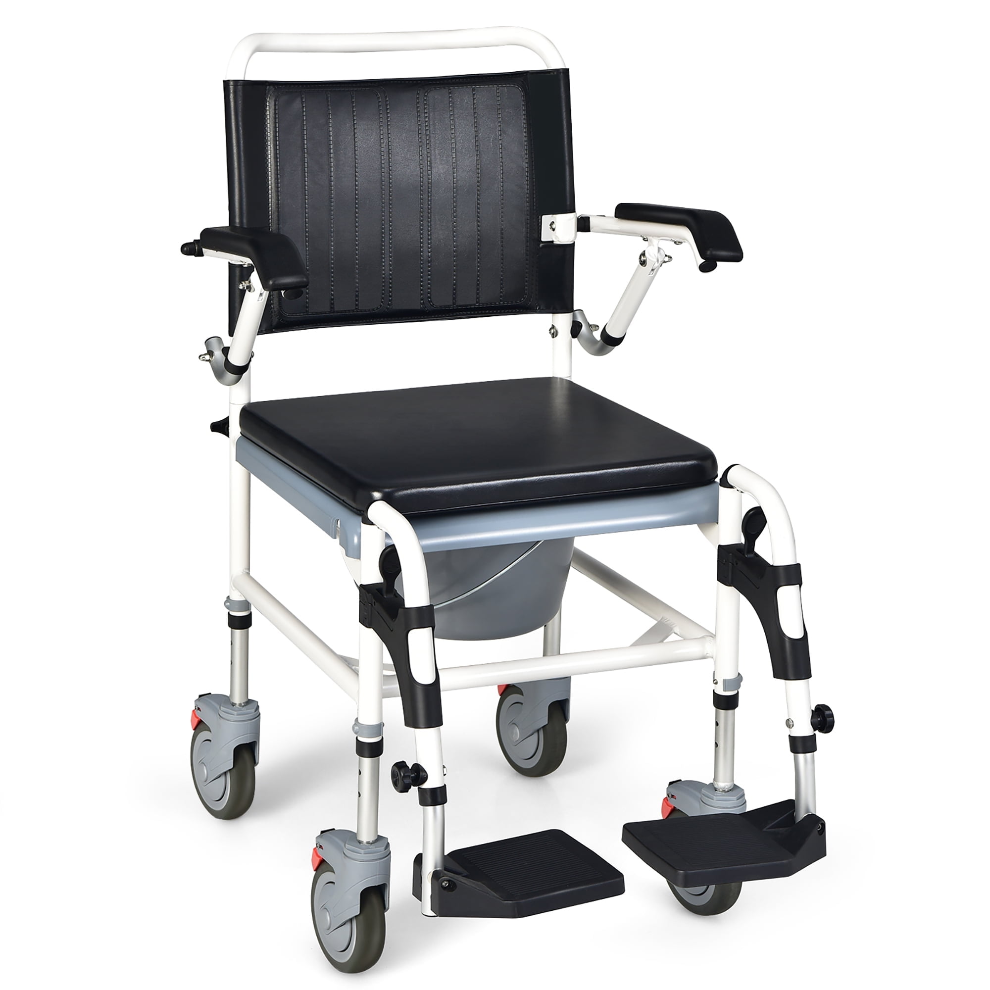Costway 4-in-1 Heavy Duty Bedside Commode Chair with Detachable Bucket and Medical Wheels