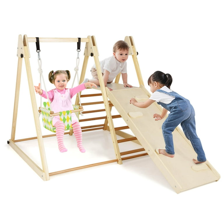 Costway 4-in-1 Indoor Jungle Gym with Baby Swing, Climber, Ladder