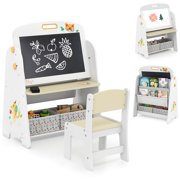 Costway 4-in-1 Kids Table & Chair Set with Magnetic Whiteboard & Blackboard Storage Shelf Natural