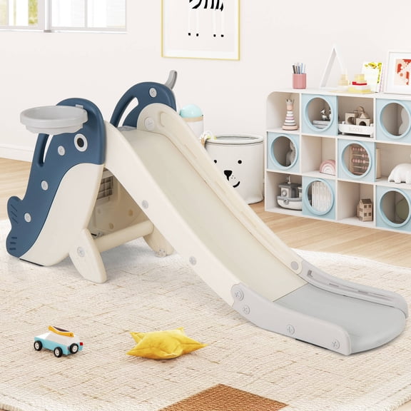 Costway 4-in-1 Toddler Slide Playground with Basketball Hoop Ball Ring Toss Climbing