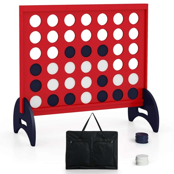 Costway 4-in-a-row Game Set with 42 PCS Chips & 600D Oxford Fabric Carrying Bag Wooden Red