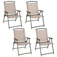 thumbnail image 1 of Costway 4 pcs Patio Folding Sling Dining Chairs Armrests Steel Frame Outdoor Beige, 1 of 8