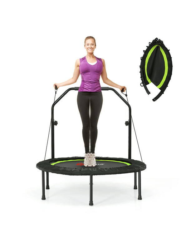 Costway 40'' Foldable Trampoline Fitness Rebounder with Resistance Bands Adjustable Home Green