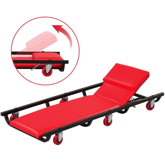 Costway 40 Inch Rolling Creeper, Padded Mechanic Cart with  Adjustable Backrest & Headrest Black + Red