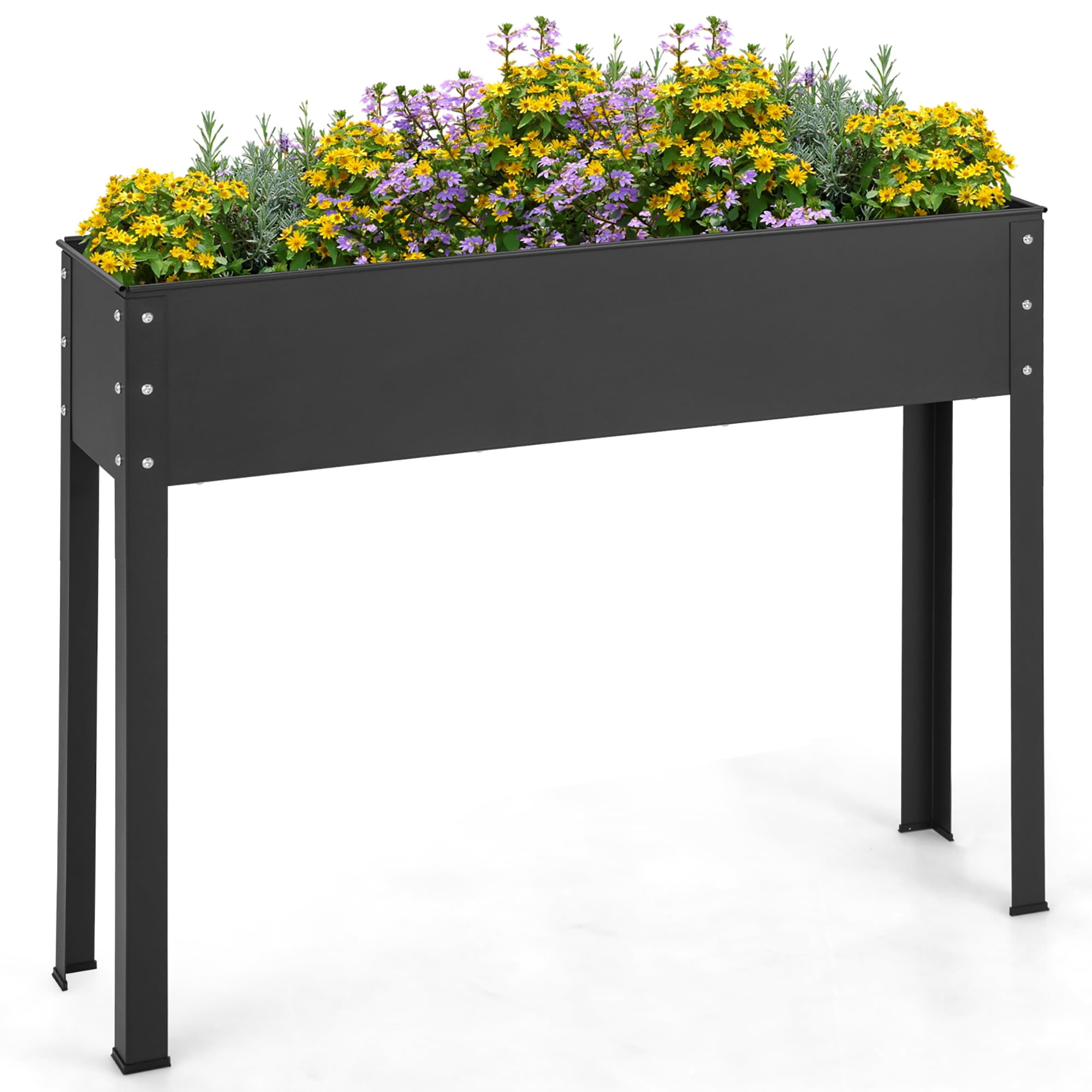Costway Large 40'' High Elevated Flower Trough: Metal Raised Garden Bed with Legs and Drainage Hole