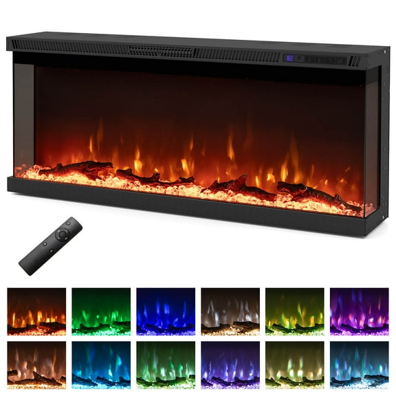 Costway 40" Wide 3-Sided Electric Fireplace Insert with Remote Control 12 Flame Colors