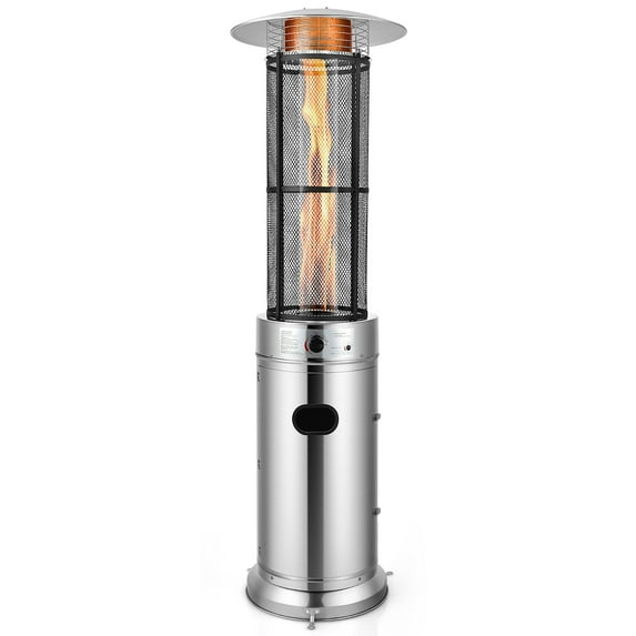 Costway 40000 BTU Patio Heaters Stainless Steel Round Propane Glass Tube Flame W/Wheels