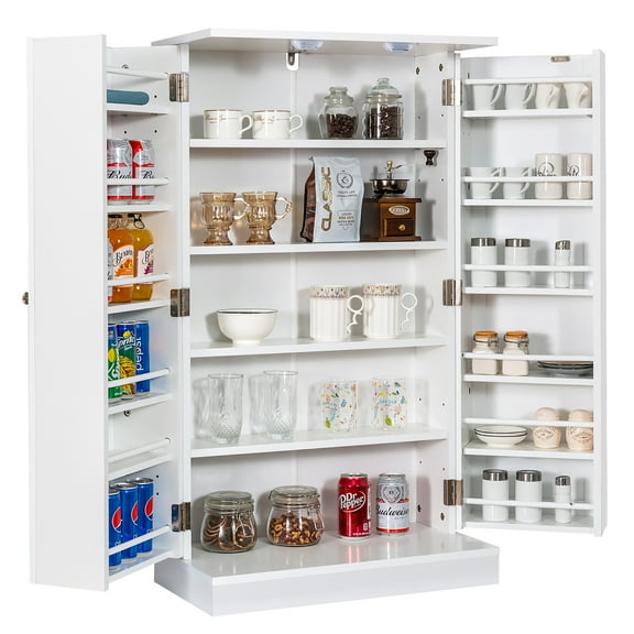 Costway 41'' Farmhouse Kitchen Pantry Storage Cabinet with Doors Adjustable Shelves White
