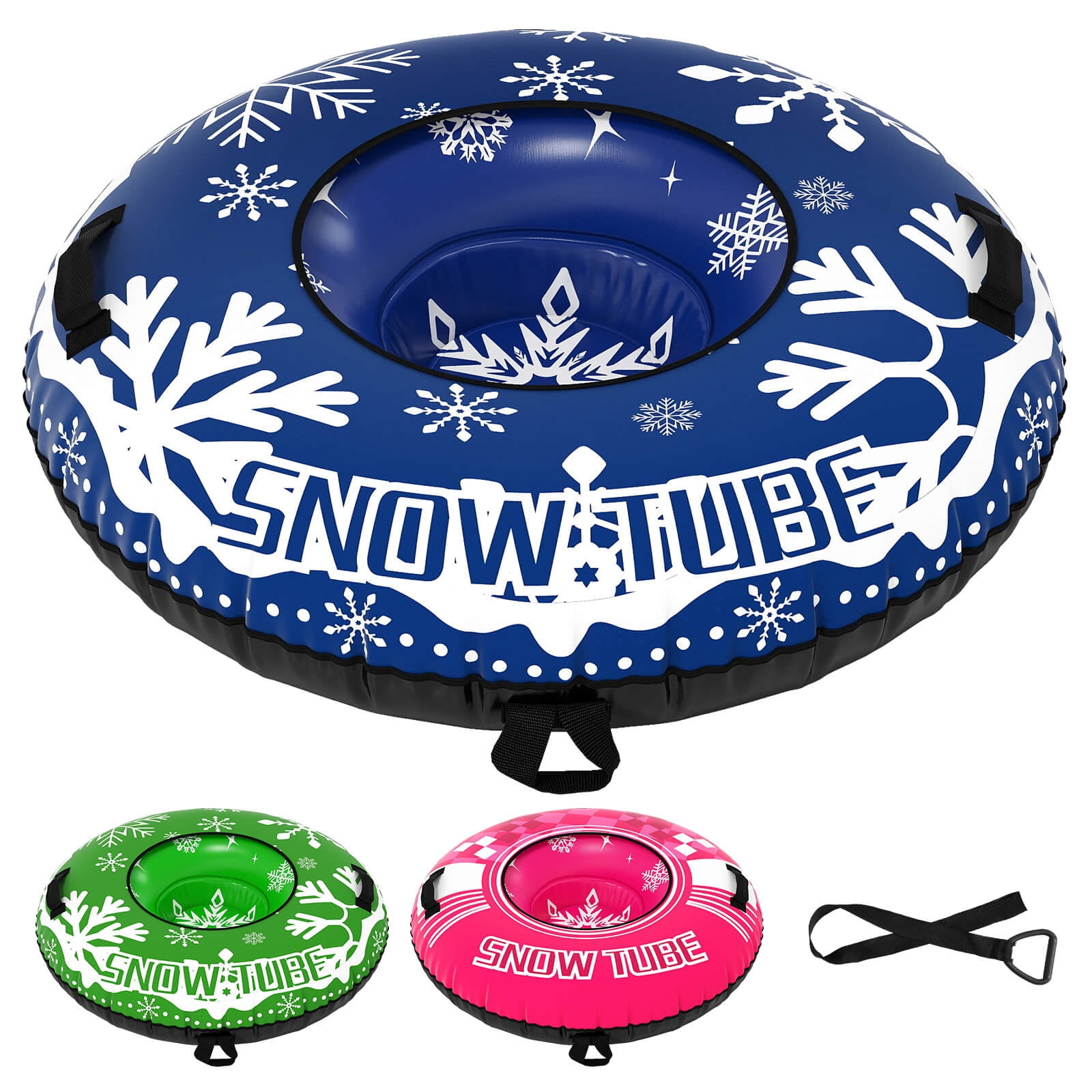 Costway 42” Inflatable Snow Tube with Detachable Tow Strap, Thickened ...