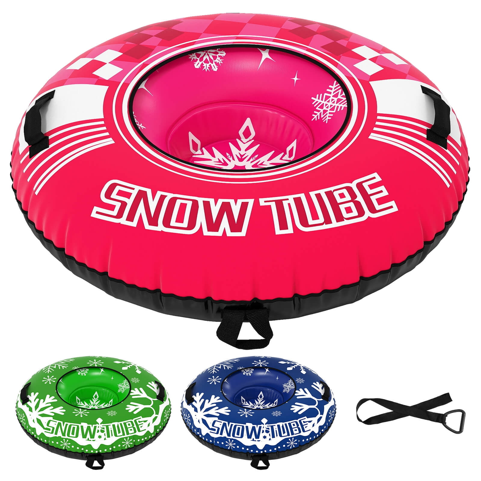 Costway 42” Inflatable Snow Tube with Detachable Tow Strap, Thickened ...