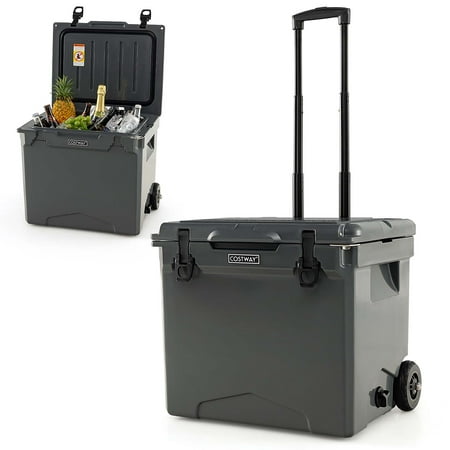 Costway 42 Qt Portable Cooler Roto Molded Ice Chest Insulated 5-7 Days with wheels Handle Charcoal