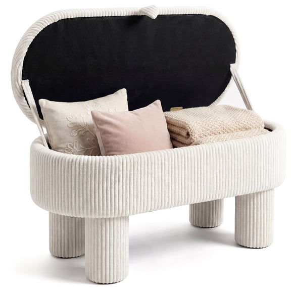 Costway 42” Storage Ottoman Bench with Hidden Storage Compartment & Legs for Living Room Beige