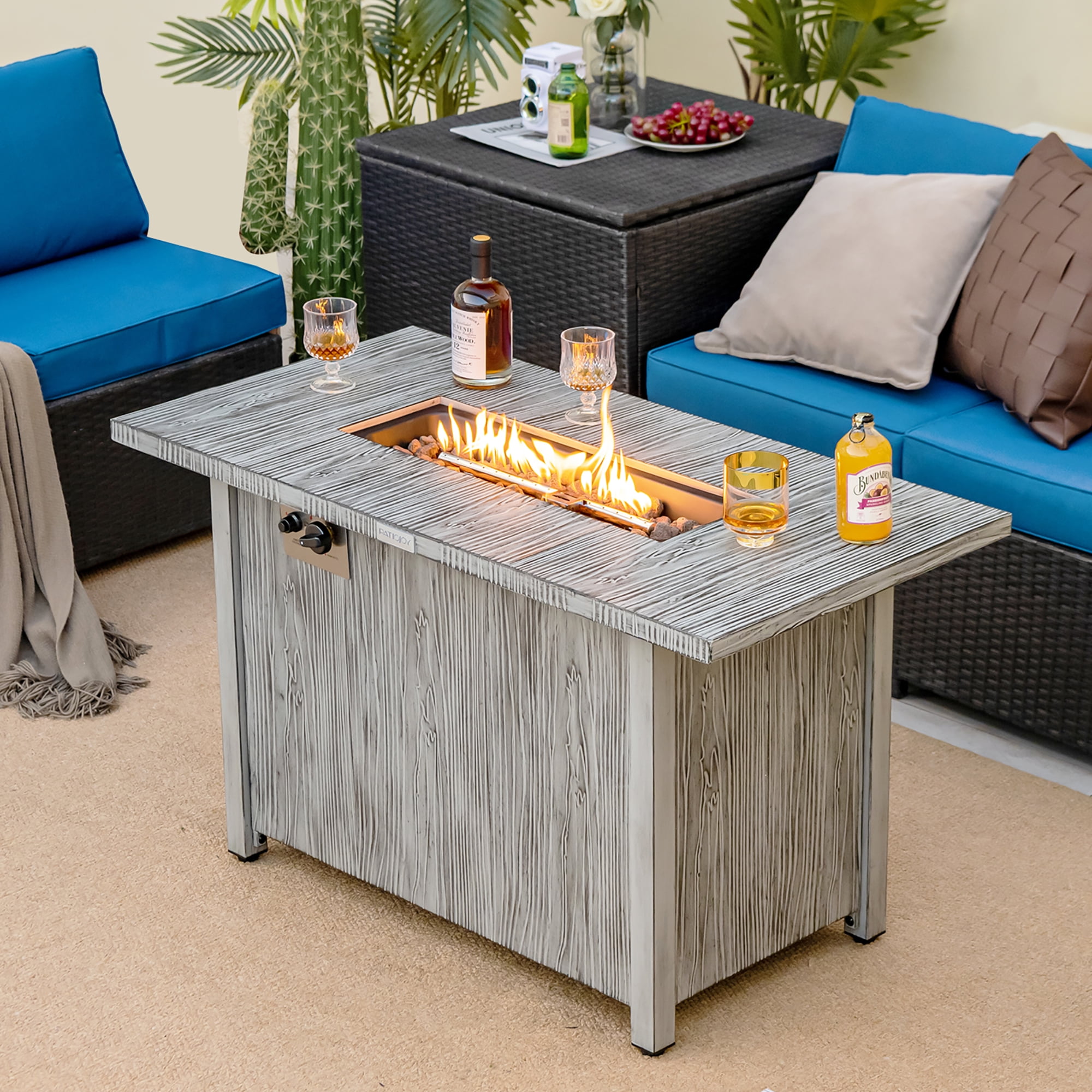 Costway 43-inch Propane Deck Gas Fire Pit Tabletop Wood-like Metal with ...
