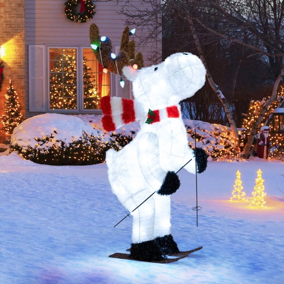 Costway 44” Animated Christmas Reindeer with 12 Colorful Lights & 98 Cold White LEDs