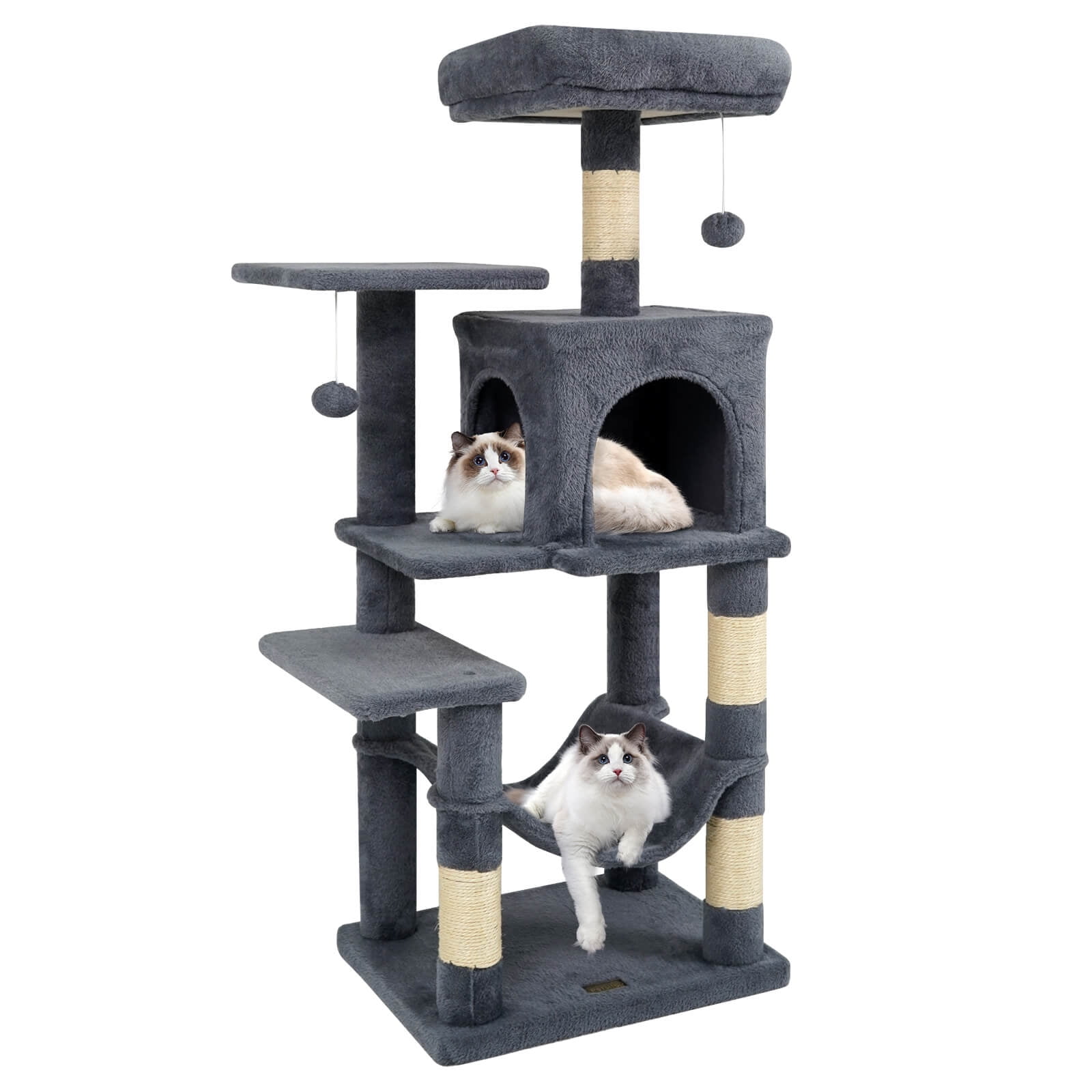Costway 44” Tall Multi-level Cat Tree with Cushion Top Perch, 2-Entrance Large Cat Condo Dark Gray