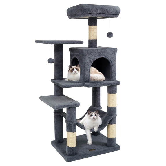 Costway 44” Tall Multi-level Cat Tree with Cushion Top Perch, 2-Entrance Large Cat Condo Dark Gray