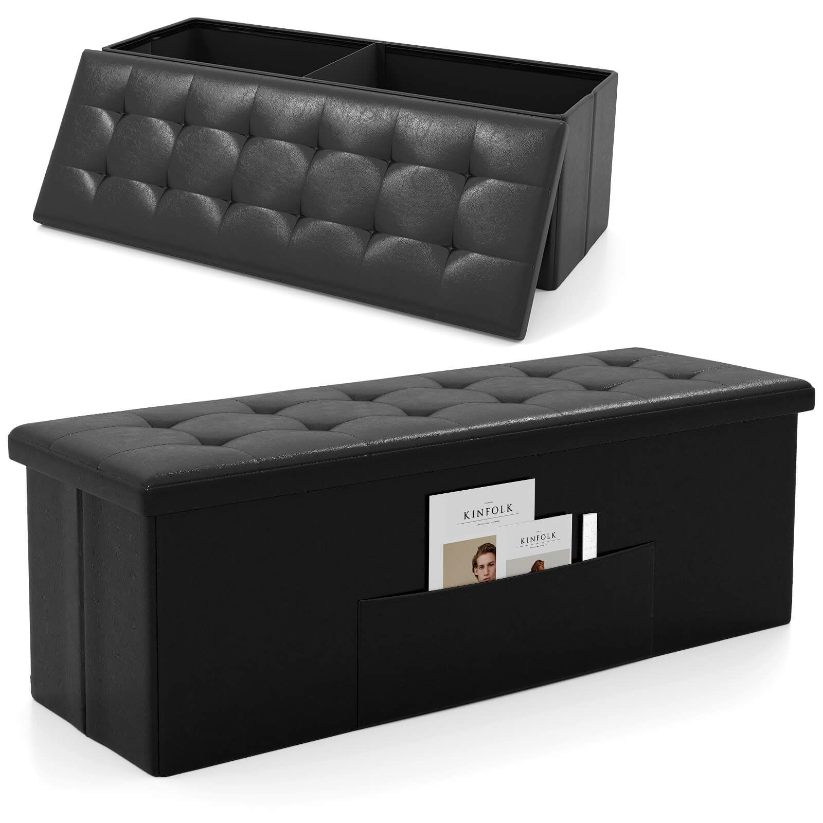 Costway Sturdy Large Folding Storage Ottoman, Faux Leather Pouffe
