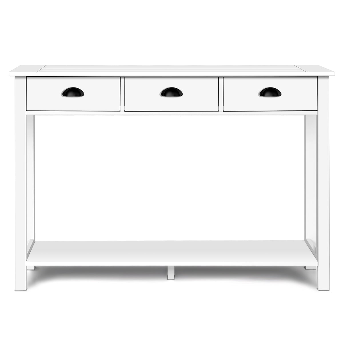 Costway 47'' Console Hall small sofa Side Desk Entryway Accent Table with Drawers, Shelf, White