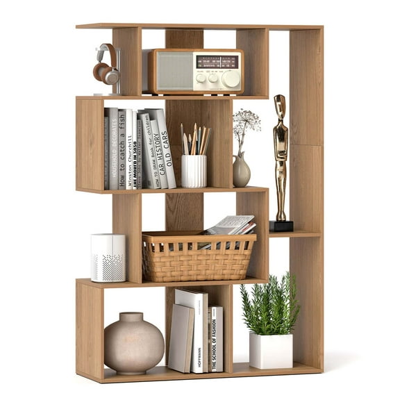 Costway 47" Open-back Geometric Bookshelf Home 6-Cube Large Bookcase with Anti-tip Kits Natural