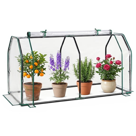 Costway 47" x 22" x 24" Portable Mini Greenhouse with 2 Zipper Doors & Ground Stakes Clear
