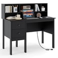 thumbnail image 1 of Costway 48" Computer Desk with Power Outlets Type-C 5-Cubby Hutch & 2 Storage Drawers Black, 1 of 10