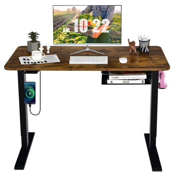 Costway 48'' Electric Standing Desk Height Adjustable w/ Control Panel & USB Port Rustic