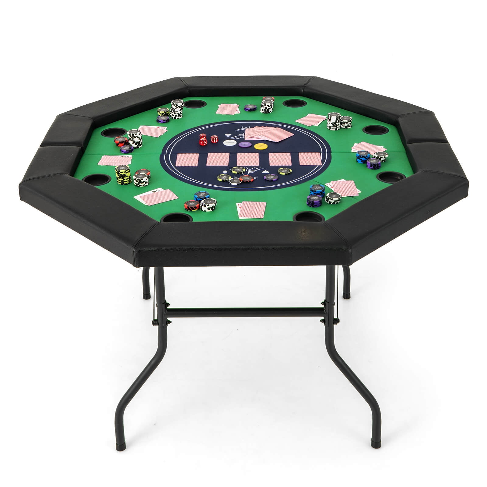 Green Foldable 48" Octagon Poker Table with Black Padded Rails
