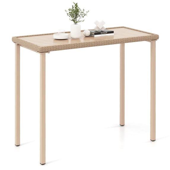 Costway 48" Outdoor Counter Height Table Patio Bar Table Heavy Duty Rectangle Metal Frame
