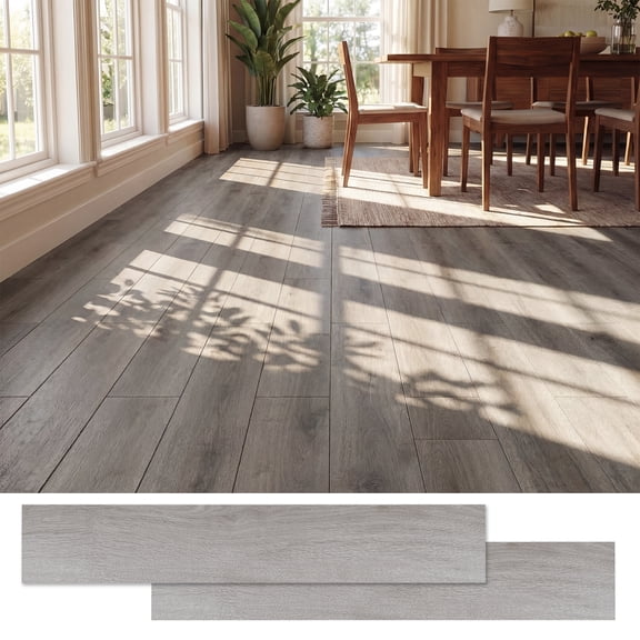 Costway 48-Pack 72 Sq.Ft Floor Tile Vinyl Flooring, Waterproof Vinyl Plank Flooring Gray