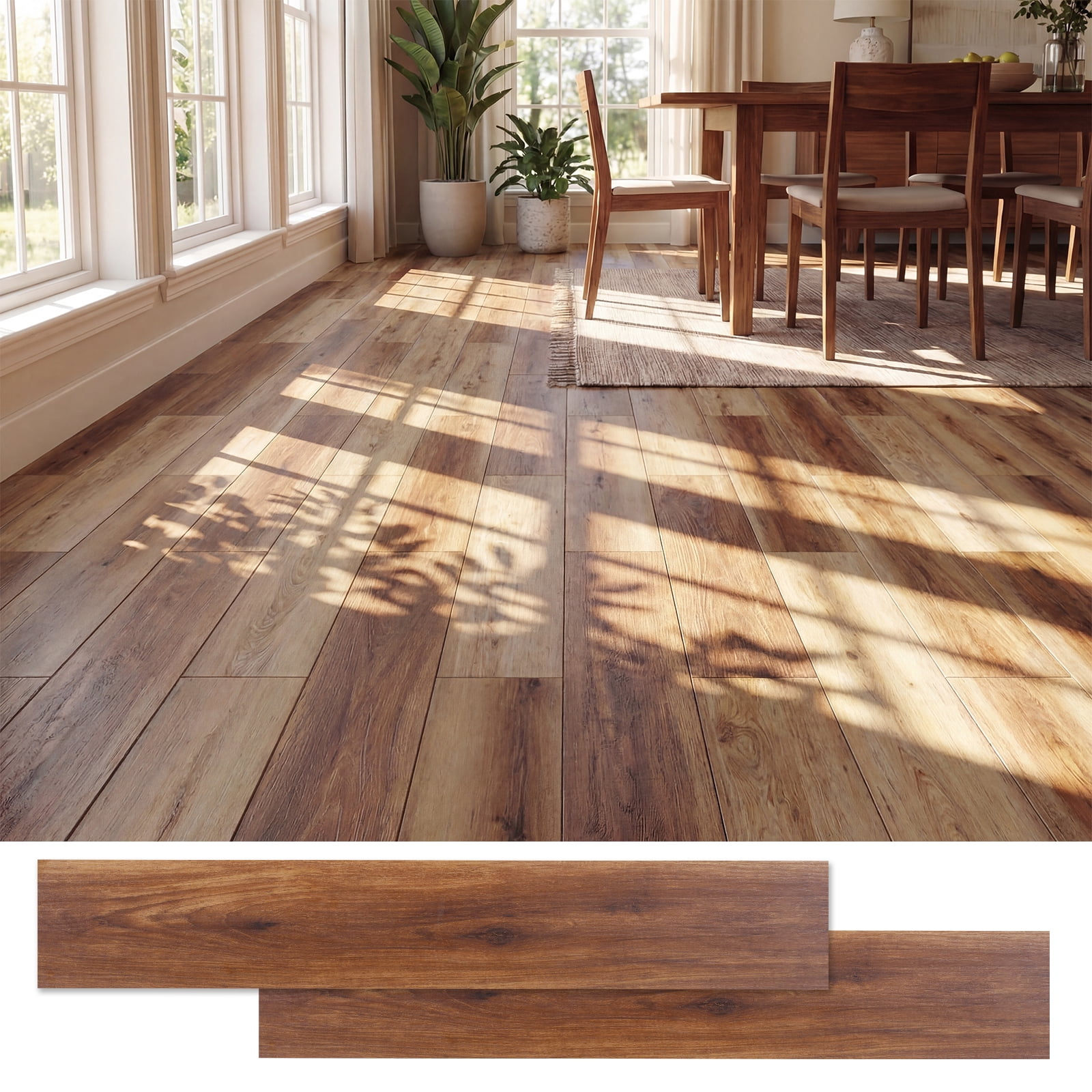 Costway 48-Pack 72 Sq.Ft Floor Tile Vinyl Flooring, Waterproof Vinyl Plank Flooring Rustic Brown