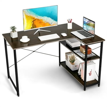 Costway 48'' Reversible L Shaped Computer Desk Home Office Table Adjustable Shelf Brown