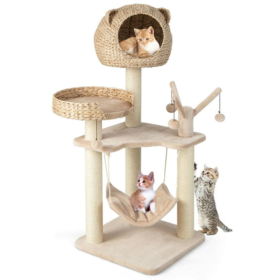 Costway 48'' Tall Cat Tree Tower Multi-Level Play Activity Center withCondo Hammock Cushion