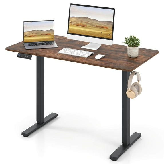 Costway 48" x 24" Sit to Stand Desk with 3 Memory Settings & Anti-Collision Protection Brown