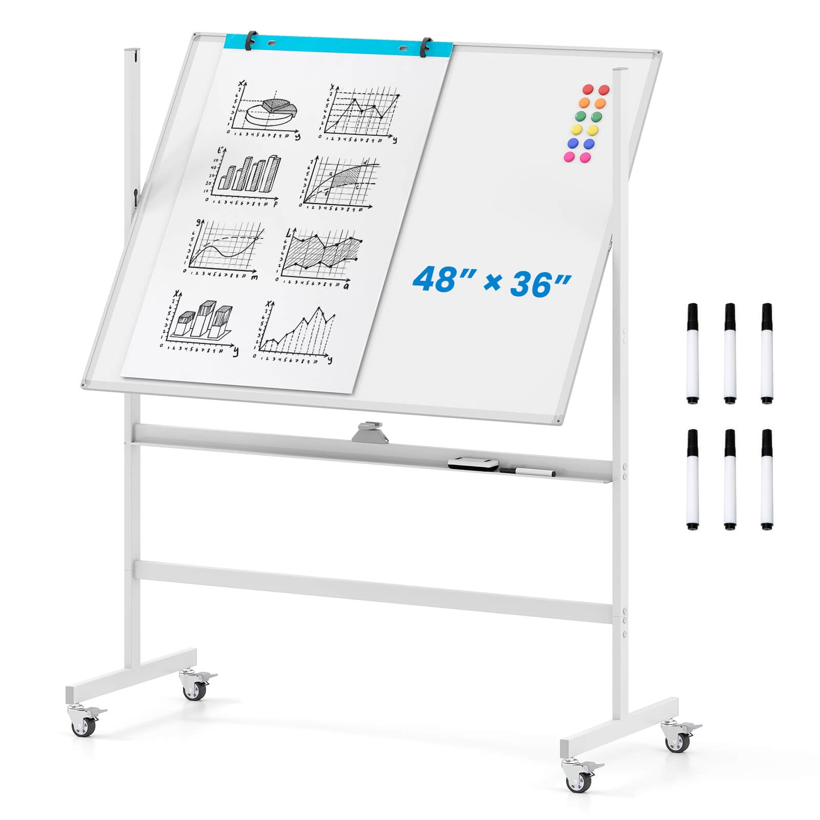 Costway 48"x36" Mobile Magnetic Double-Sided Reversible Whiteboard Height Adjust White - Walmart.com