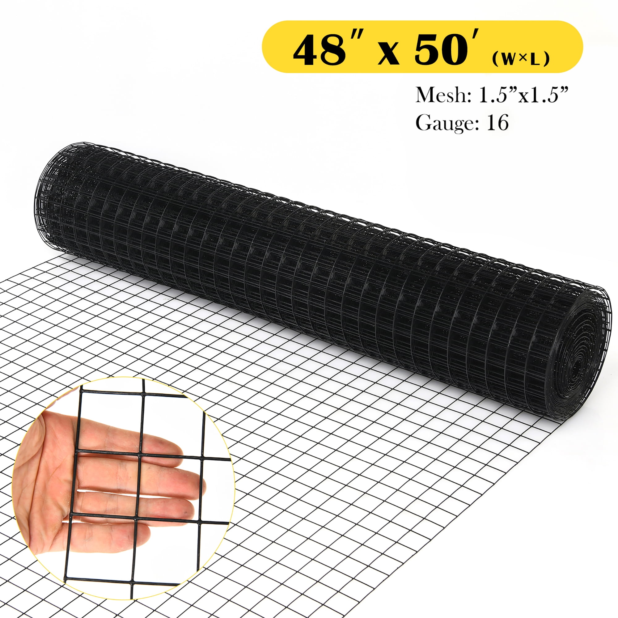 Walmart Deals of Costway 48''x50'' Hardware Cloth 16 Gauge Black Vinyl Coated Welded Wire Mesh 1.5'' Blck