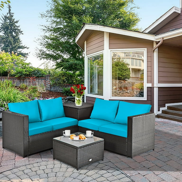 Costway 4PCS Outdoor Patio Rattan Furniture Set Cushion Loveseat
