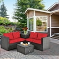 thumbnail image 1 of Costway 4PCS Outdoor Patio Rattan Furniture Set Cushioned Loveseat Storage Table Red, 1 of 11