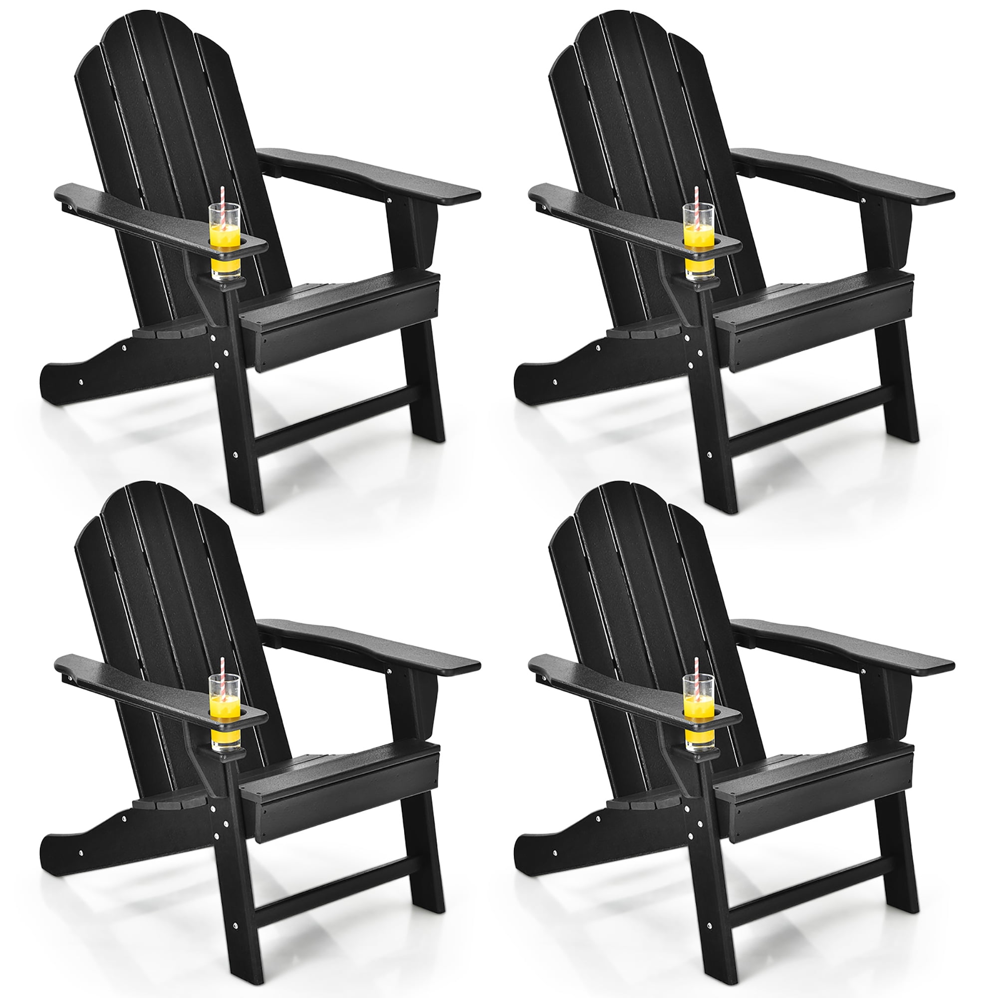 Costway 4PCS Patio Adirondack Chair Weather Resistant Garden Deck W/Cup Holder Black