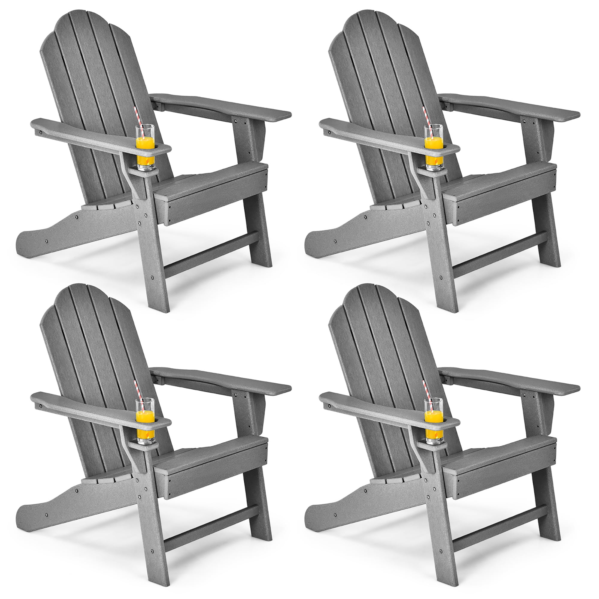 Costway 4PCS Patio Adirondack Chair Weather Resistant Garden Deck W/Cup Holder Grey