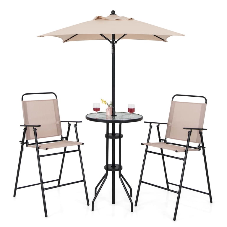 counter height patio set that will hold an umbrella Costway 4PCS Patio Bistro Set with Folding Counter Height Chairs and Round Bar  Table
