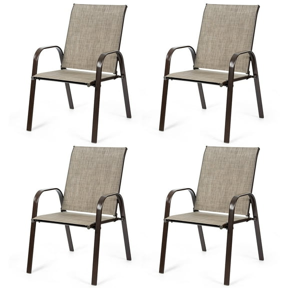 Costway 4PCS Patio Chairs Dining Chair W/Armrest Gray