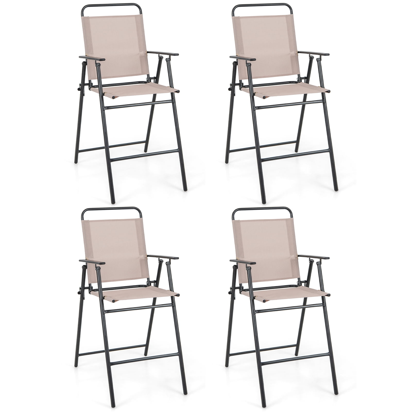 Costway 4PCS Patio Folding Barheight Chairs with Armrests Quickdrying