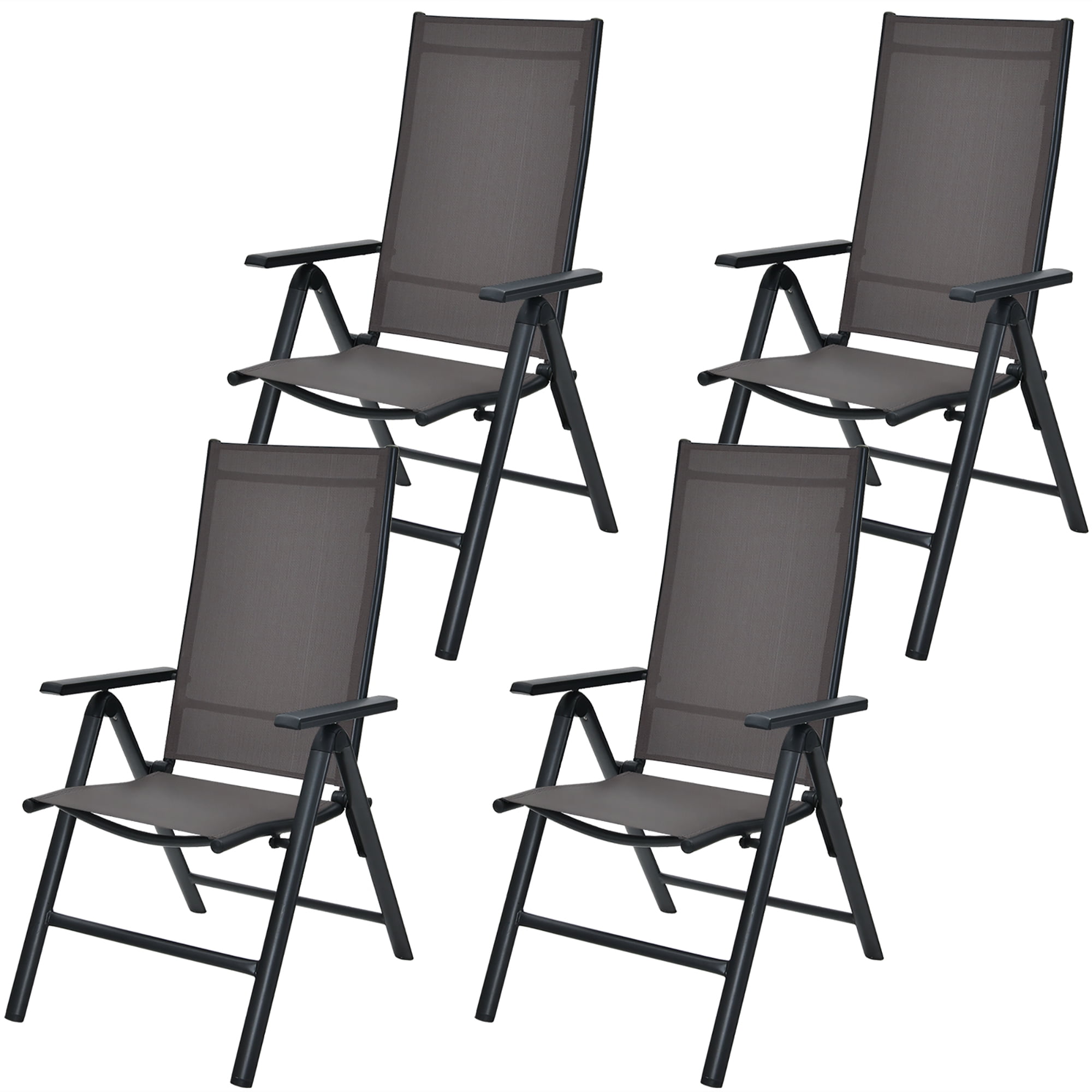 Costway 4PCS Patio Folding Dining Chairs Aluminium Adjustable Back Gray