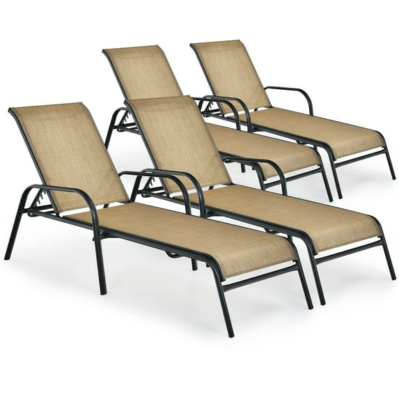 Costway 4PCS Patio Lounge Chair Chaise Adjustable Recliner Stack No Assembly