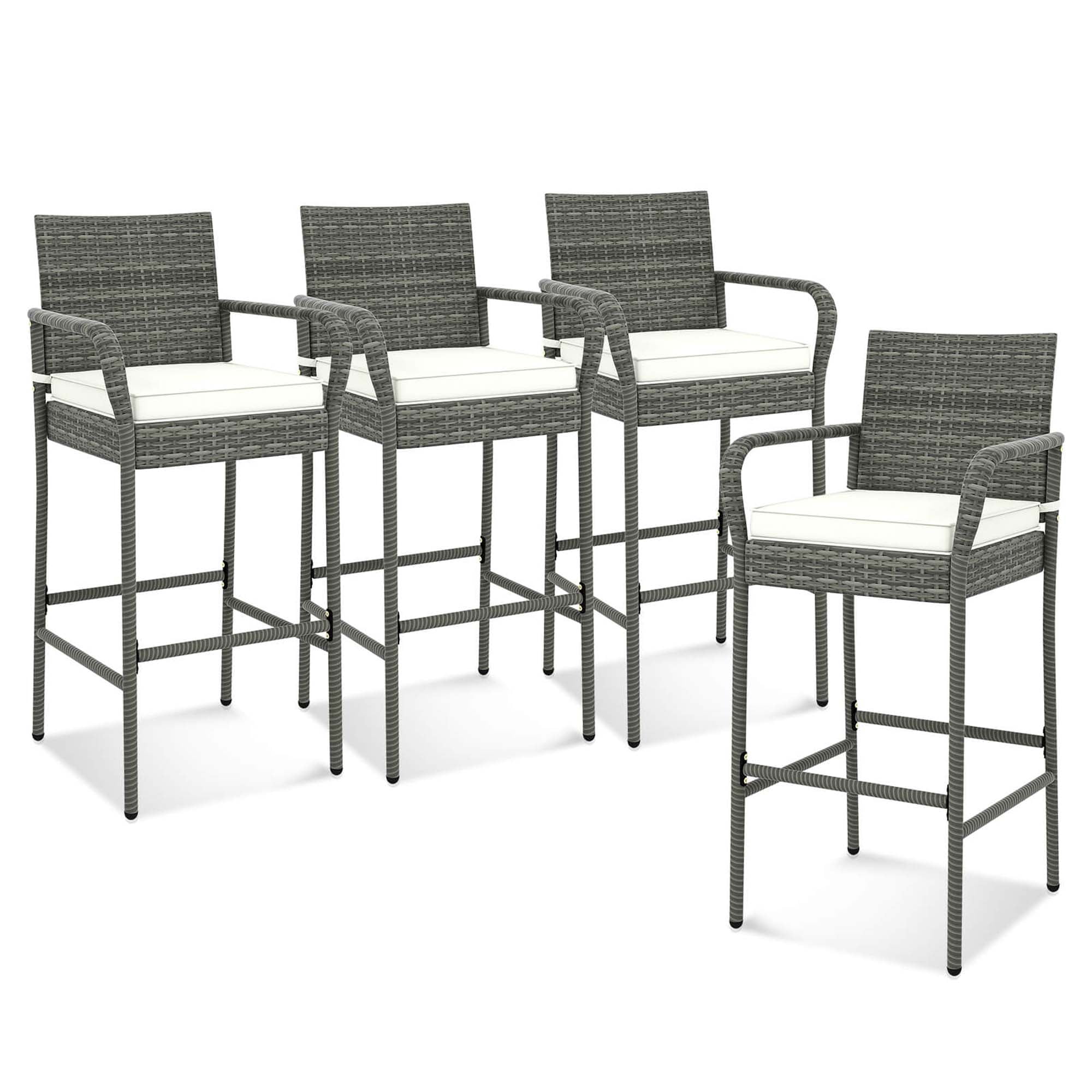 Costway 4PCS Patio PE Wicker Bar Chairs Counter Height Barstools With