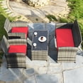 thumbnail image 1 of Costway 4PCS Patio Rattan Conversation Glass Table Top Cushioned Sofa Red, 1 of 12