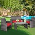 thumbnail image 1 of Costway 4PCS Patio Rattan Conversation Glass Table Top Cushioned Sofa Red, 1 of 8